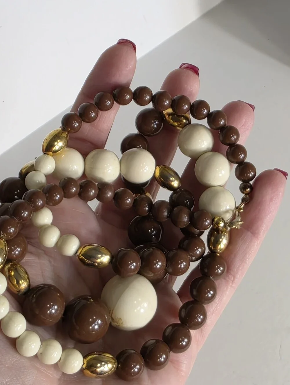 Vintage Neutral Beige and Brown Beaded Necklaces Set Of Two Necklaces